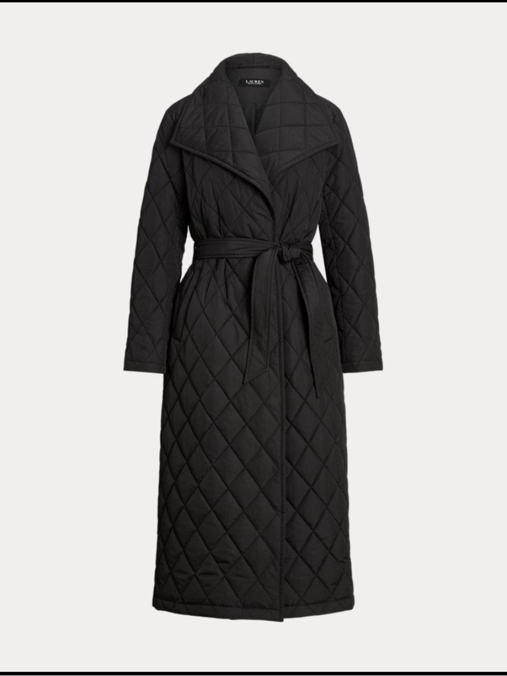 Lauren Ralph Lauren Diamond Quilted Maxi Wrap Coat Black XL Belted - Picture 3 of 11
